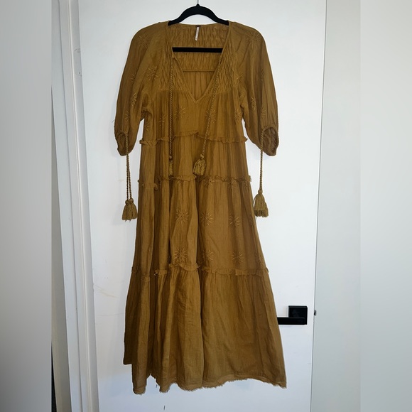 FREE PEOPLE  Celestial Skies Embroidered Tiered Midi Dress SIZE: XS - Picture 3 of 11